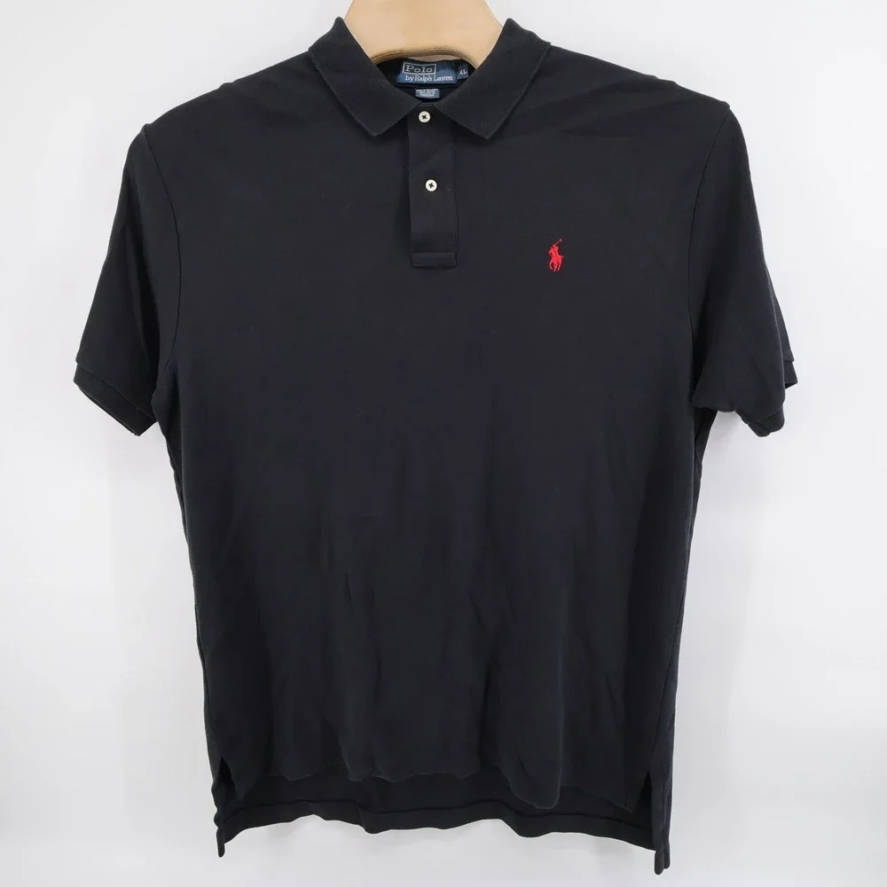 Polo Ralph Lauren Embroidered Pony Polo Shirt Black Short Sleeve Mens XL‎